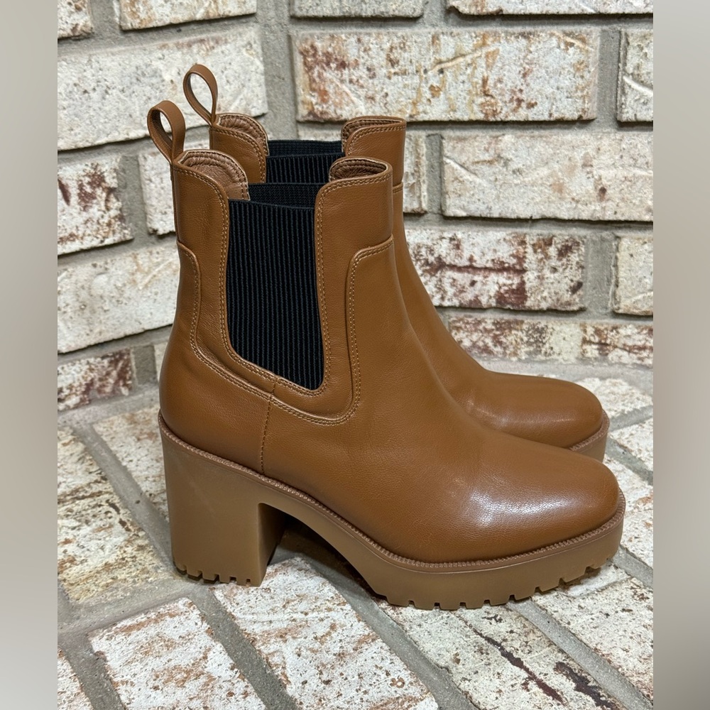 Chinese Landry Tan Faux Leather Ankle Boots Heeled Brand New